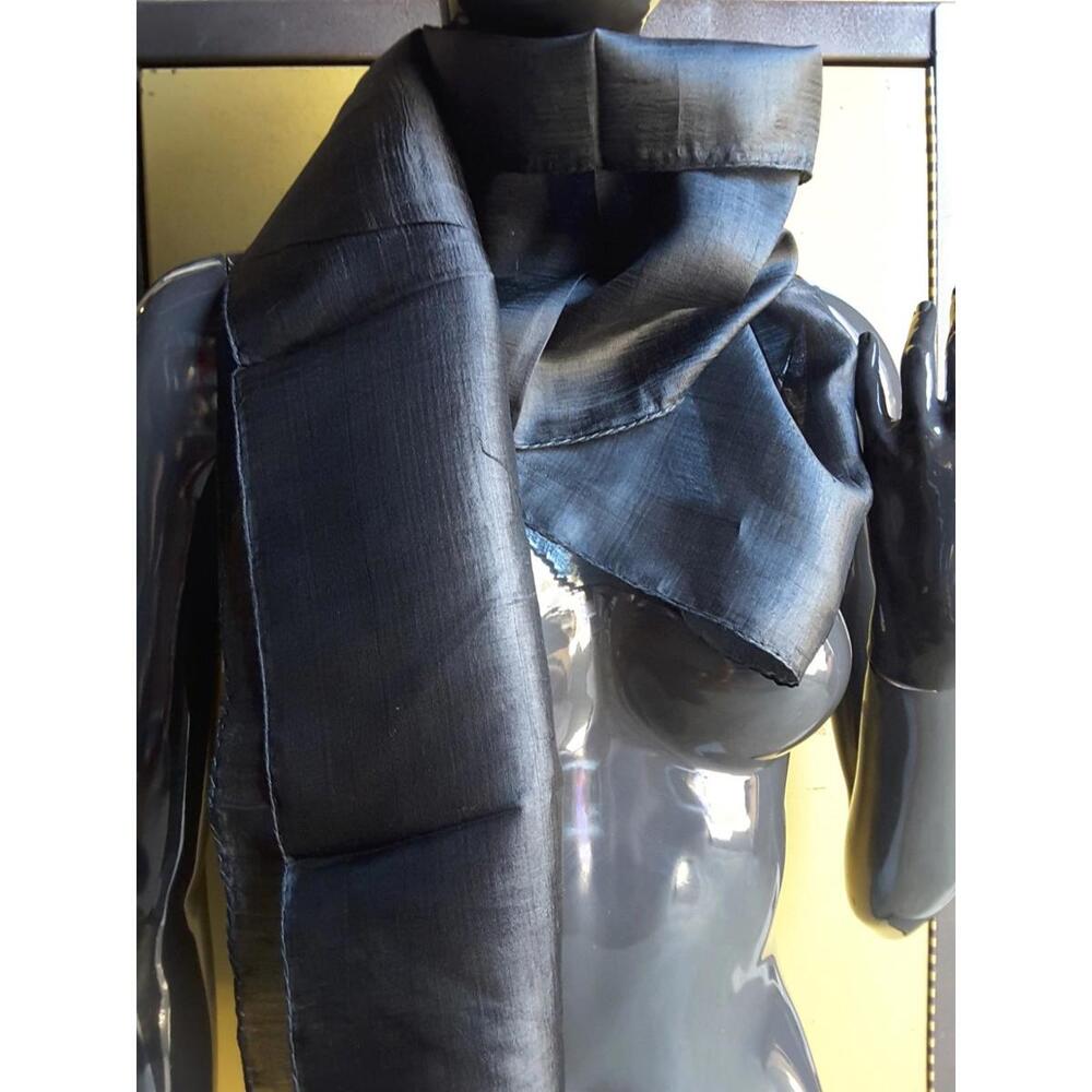 Vintage 1970s Black Pure 100% Silk Oblong Scarf MADE INDIA Rich Looking Handmade